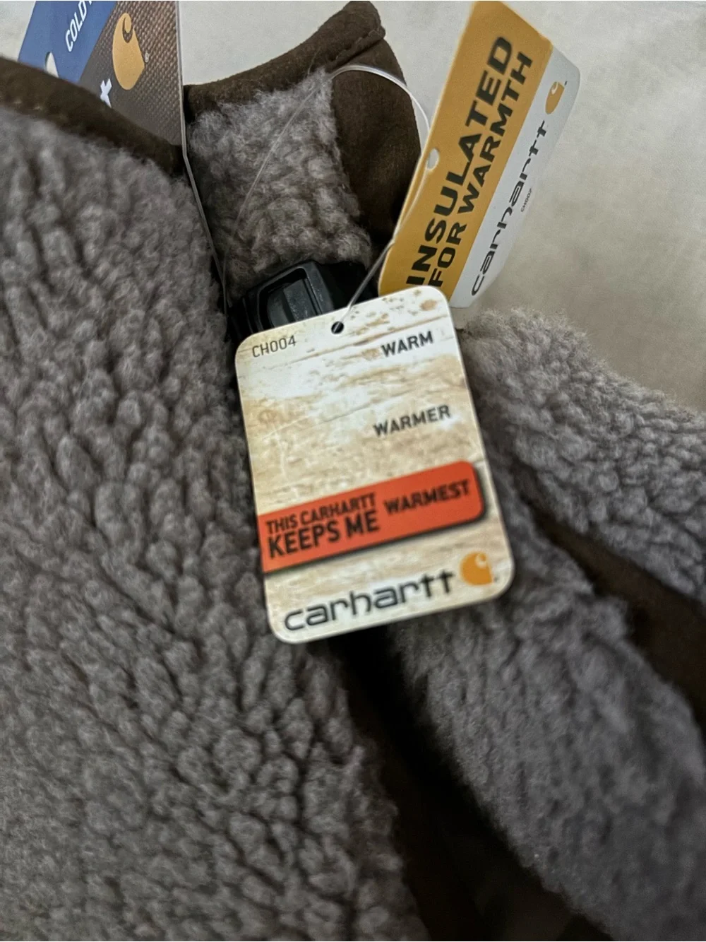 Carhartt Taupe Sherpa Fleece Mittens with Logo Patch